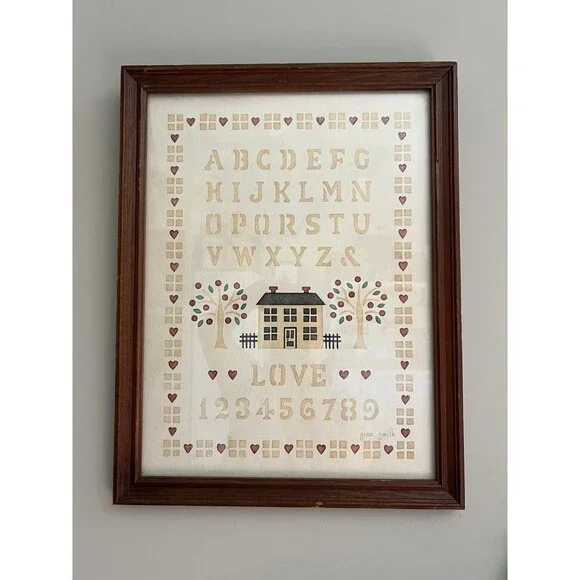 1980s Vintage Framed Alphabet LOVE House Art Print Piece by Jean Smith - Picture 2 of 7